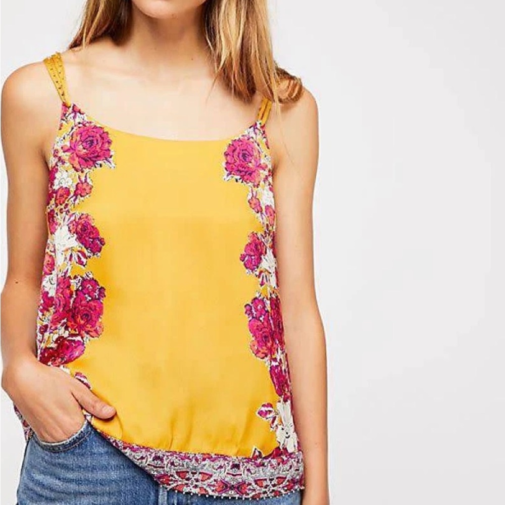 Free People Women’s Yellow Move Lightly Floral Cami. Size XS. SKU 484